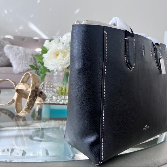 Coach Derby Tote Shoulder Bag pebble Leather Black Red 58660 - Picture 11 of 12